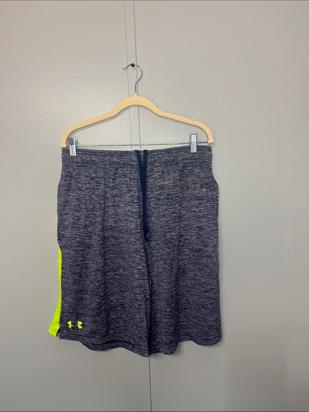 Under Armour Men's Heathered Gray Athletic Shorts with Neon Yellow Accent